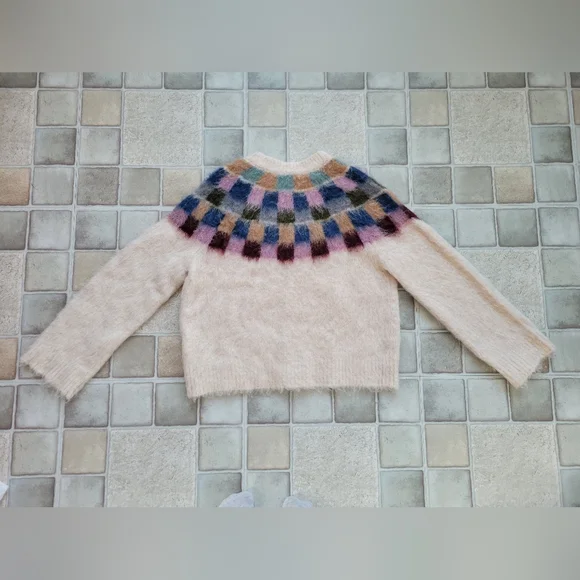 Madewell Brushed Checkerboard Fair Isle Sweater Size Small - Picture 6 of 7